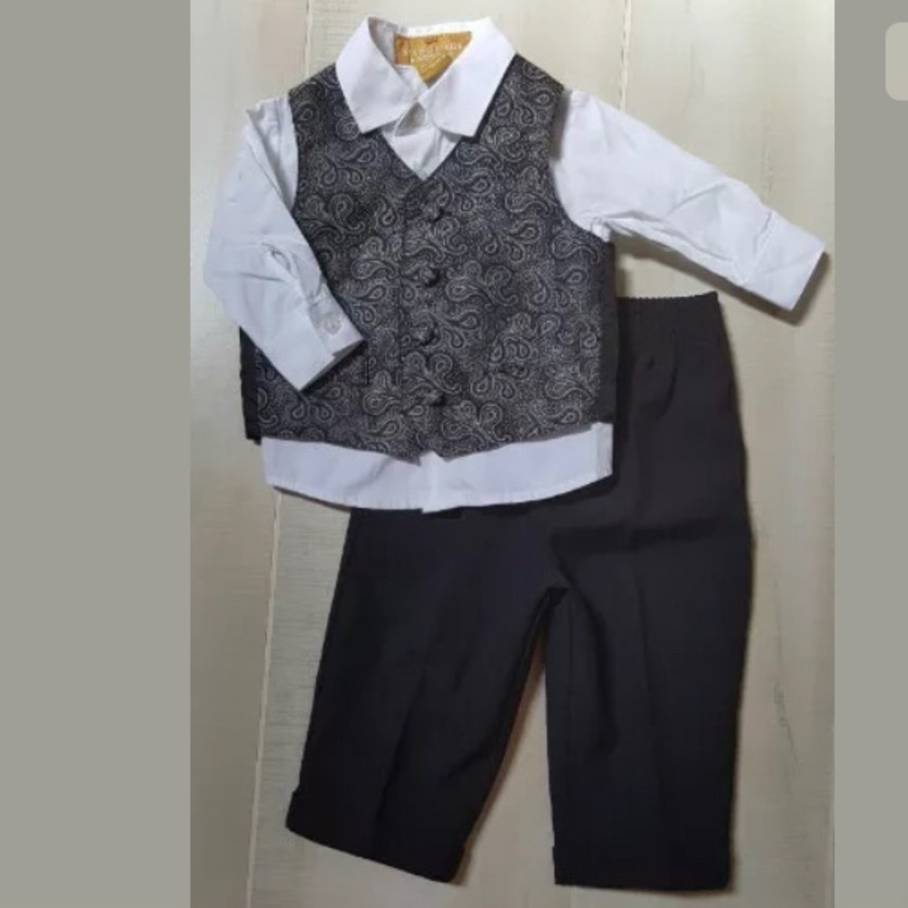 Young KINGS 12 mo Navy Paisley‎ Suit Set
